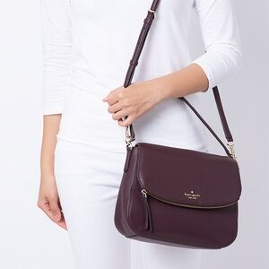 Kate spade New York crossbody flap medium size bag burgundy maroon dark